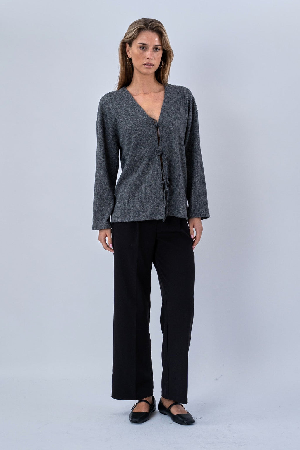 Camicetta Ivy Tie lavorata a maglia - Grigia