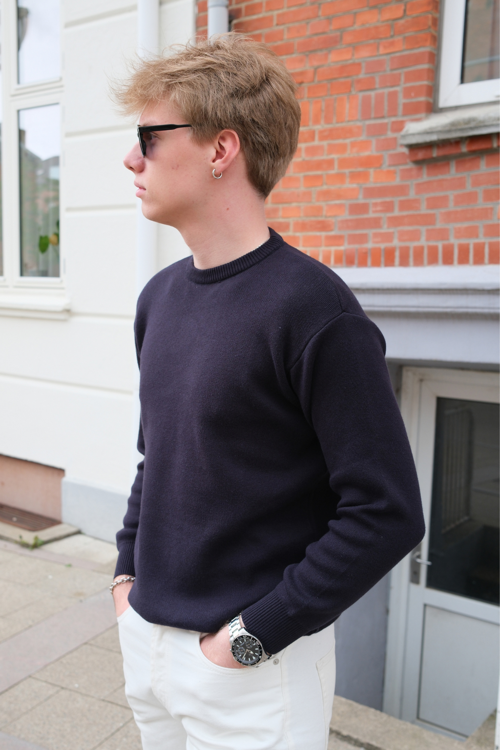 Crewneck Knit Sweater - Dark Navy
