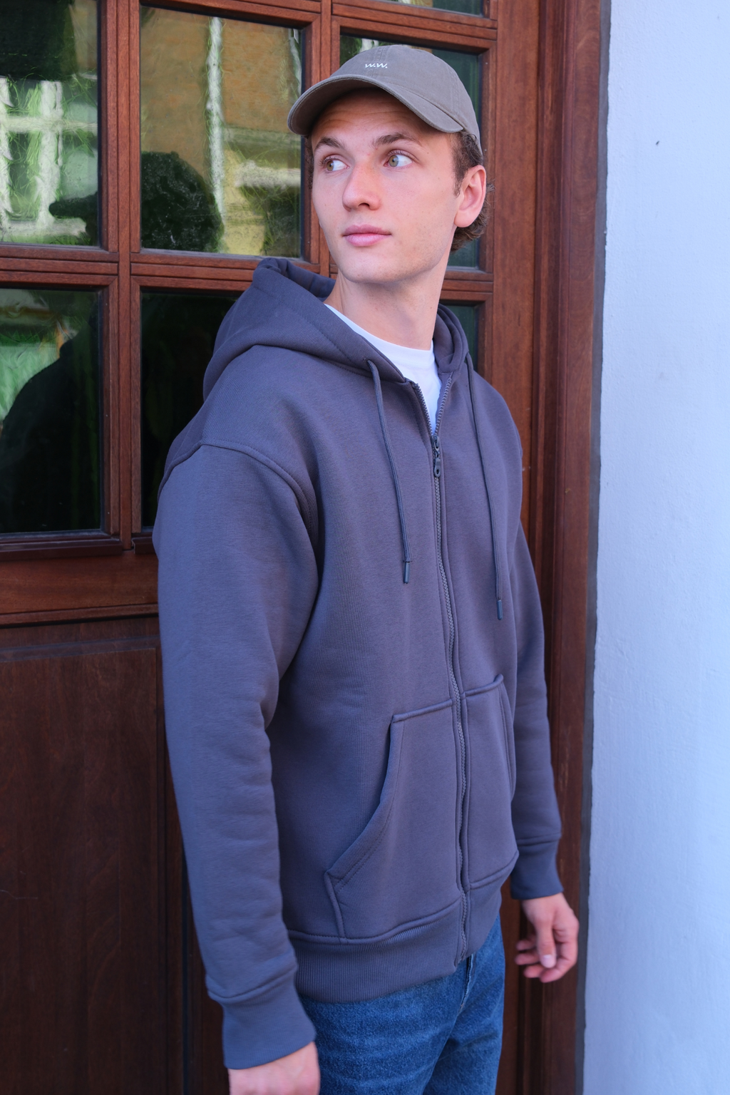 Felpa con zip rilassata - grigio scuro