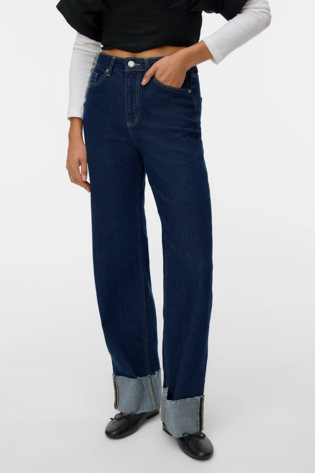Tessa piega jeans in denim largo - denim blu scuro