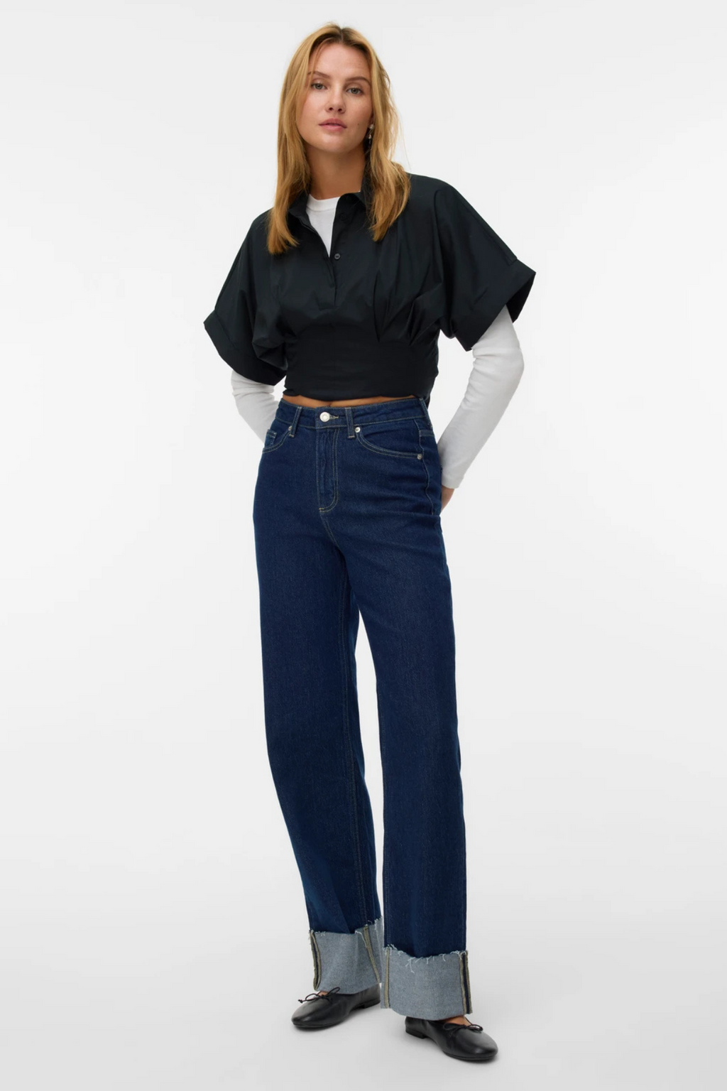 Tessa piega jeans in denim largo - denim blu scuro