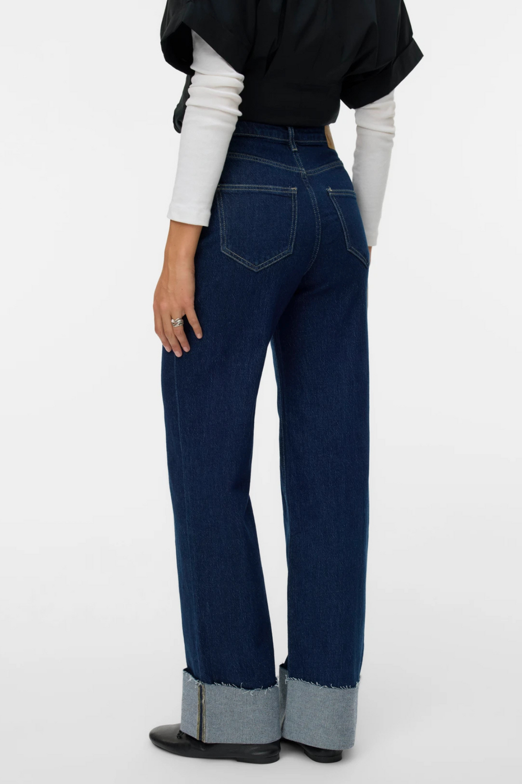 Tessa piega jeans in denim largo - denim blu scuro