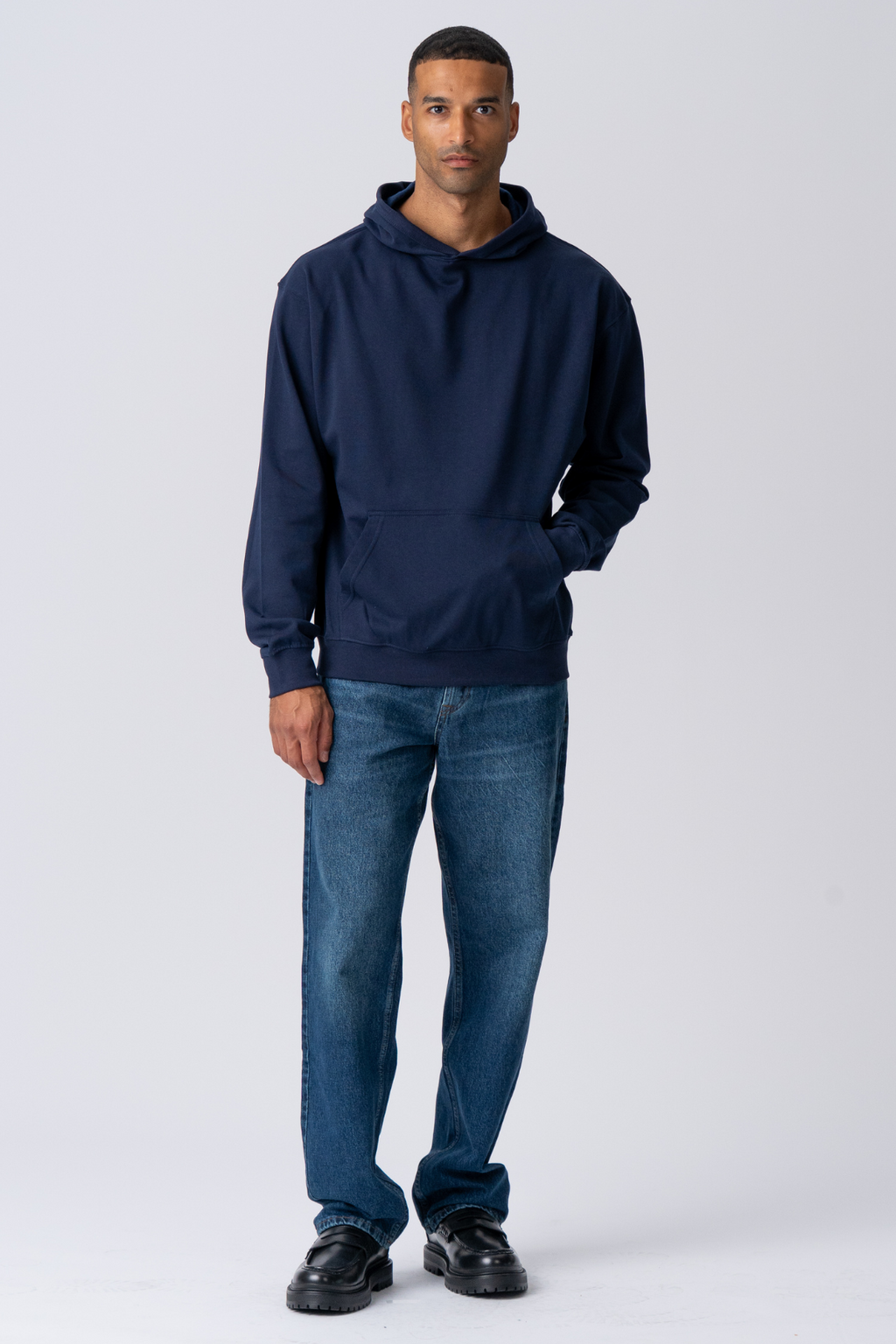 Hoodie Without Drawstring - Navy
