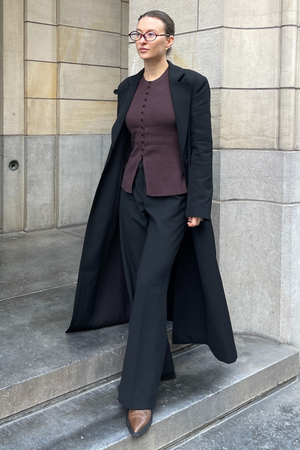 Ukino O-Neck Knit Cardigan - Chocolate Plum