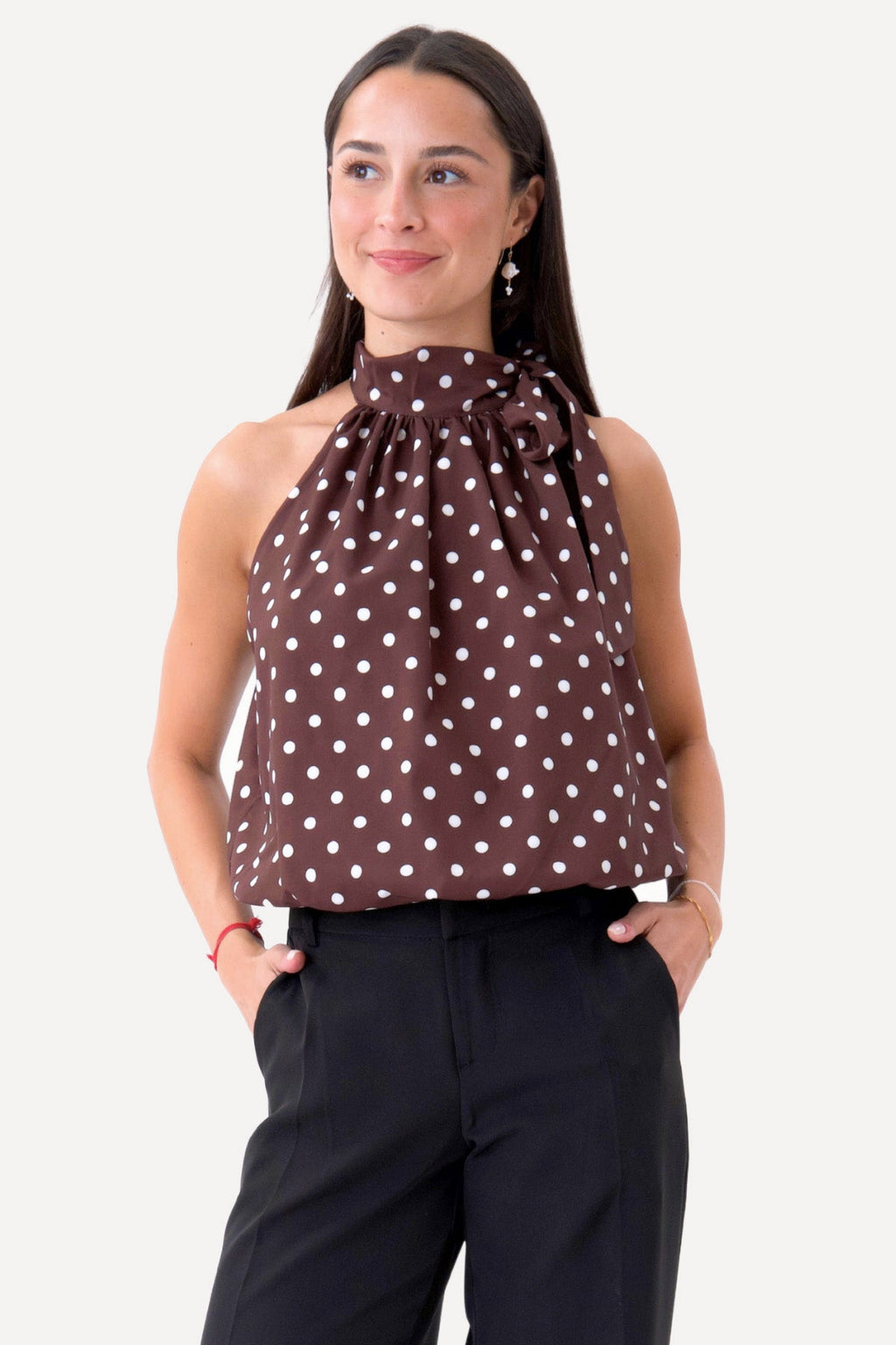 Top Wilma - Pois Marrone/Bianco