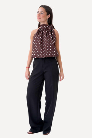 Top Wilma - Pois Marrone/Bianco