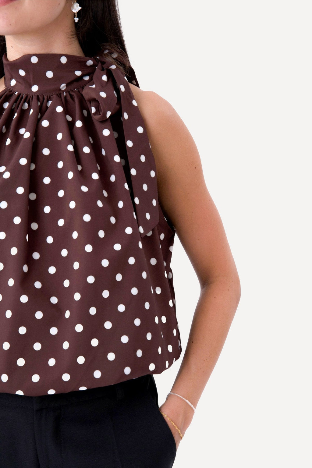 Top Wilma - Pois Marrone/Bianco