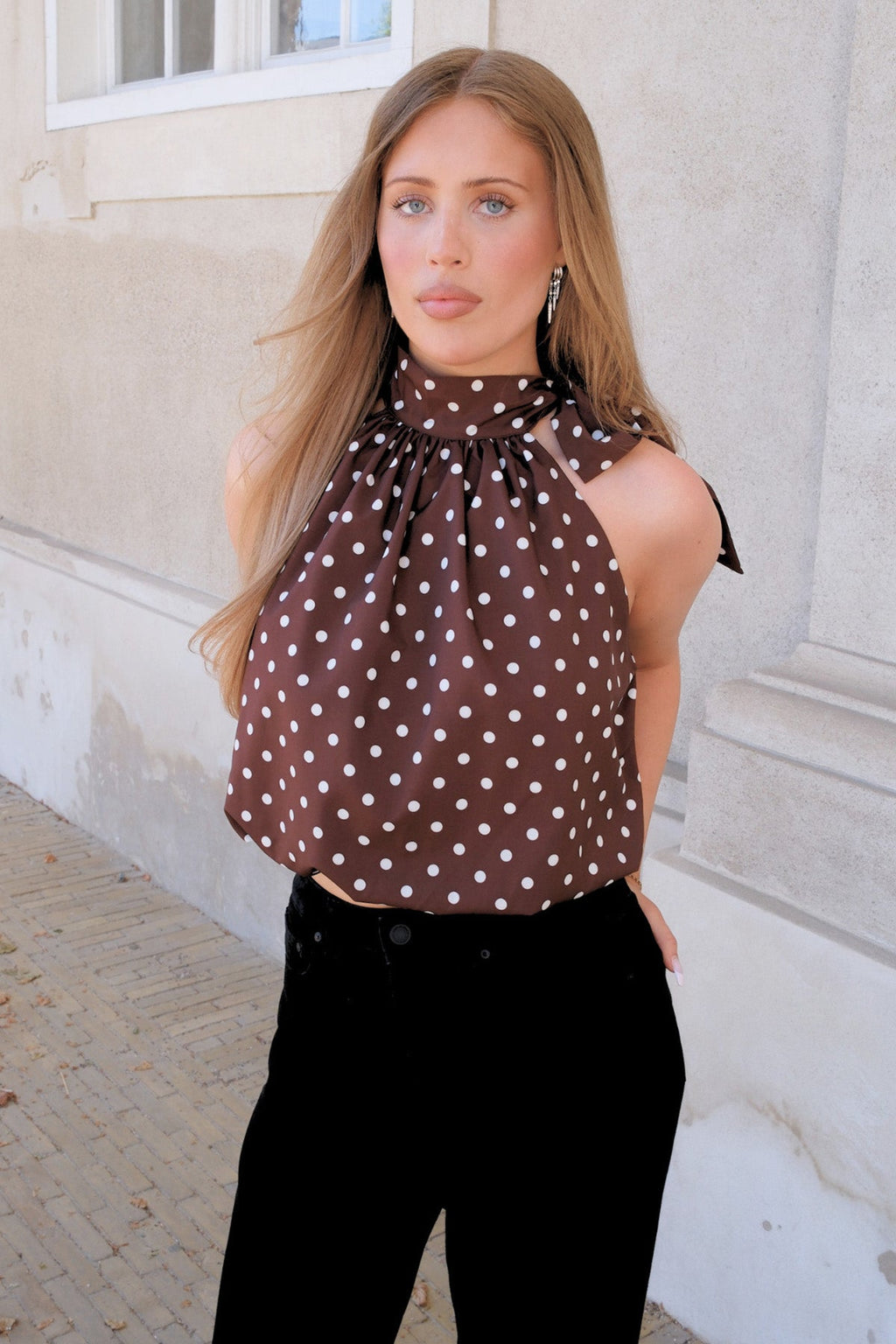 Top Wilma - Pois Marrone/Bianco