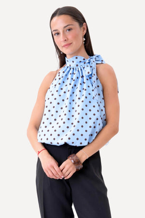 Top Wilma - Pois Azzurro/Marrone