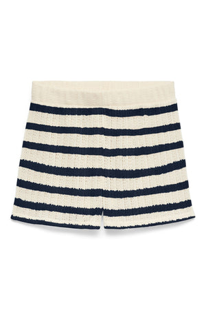 Freja a vita media Shorts - Righe di betulla - Blazer blu navy
