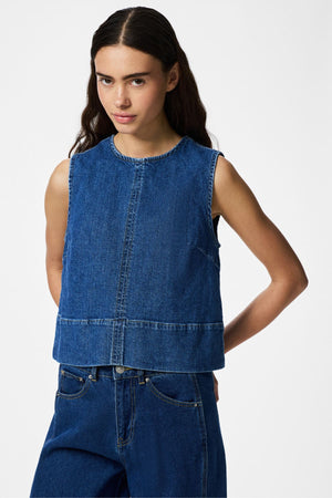 Top in denim di seta: denim blu medio