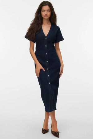 Abito Sanni con scollo a V - Denim blu scuro