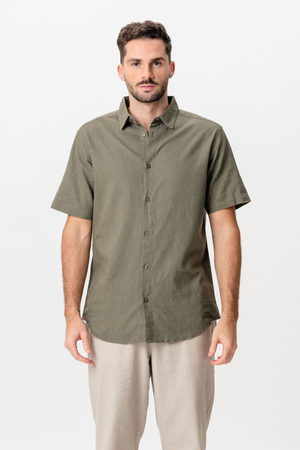 Camicia di lino manica corta - esercito