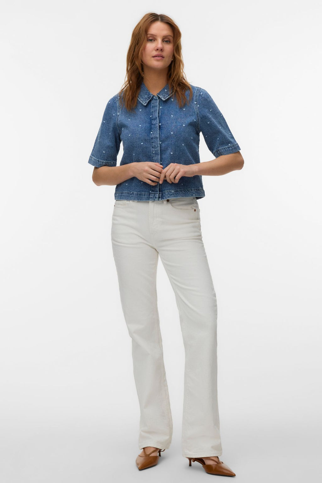 Camicia in denim 2/4 Dionne - Denim blu medio - Cuore