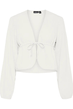 Top Sastina con scollo a V e cravatta - Cloud Dancer
