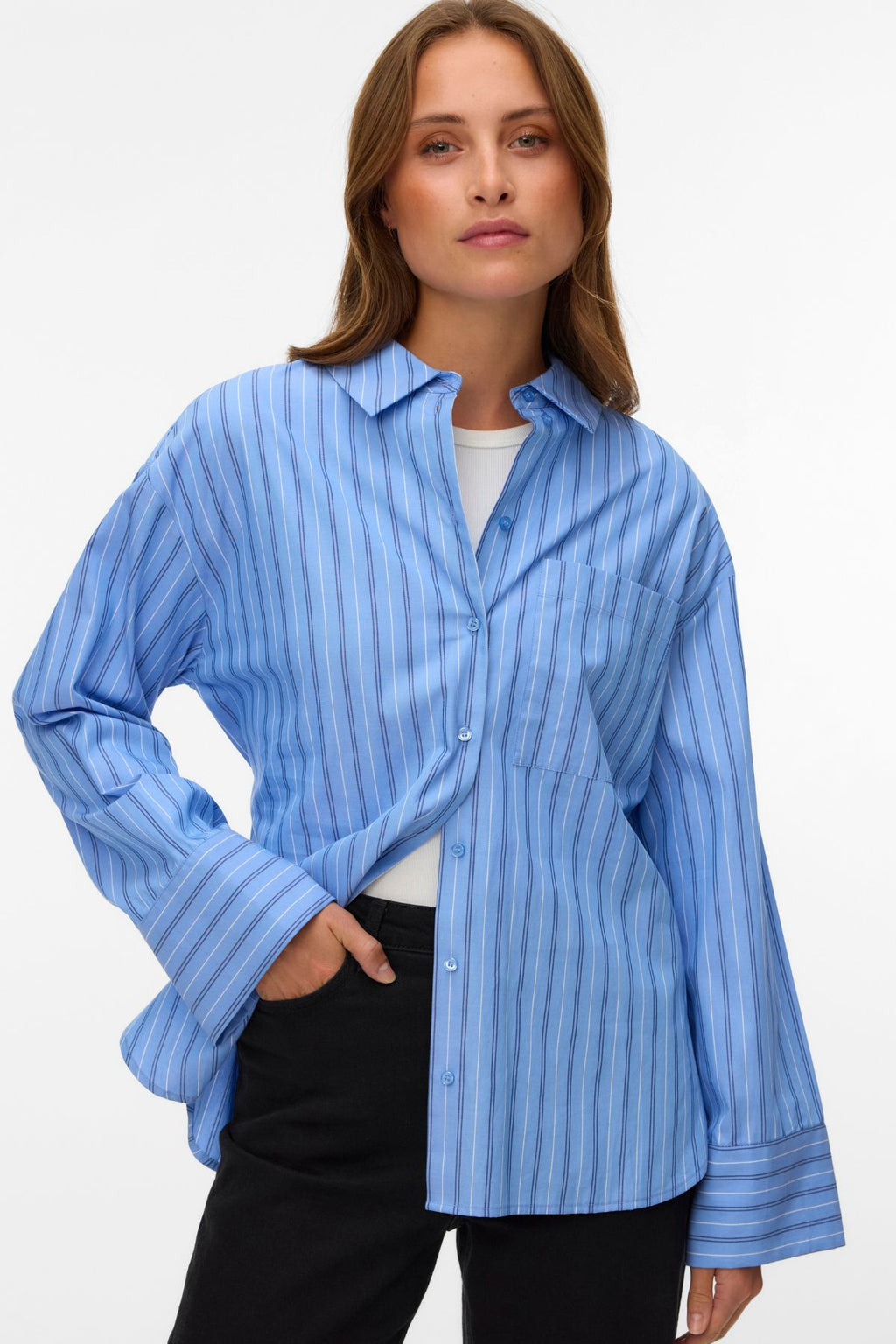 Camicia Gina Belt - Righe Provenza: Navy Peonia/Bianco neve