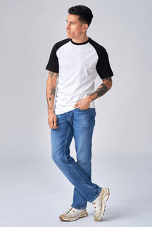 T -shirt Raglan di base - bianco e nero