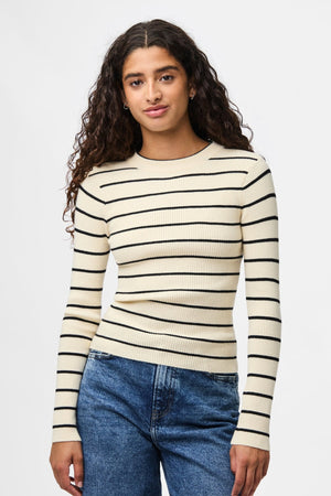 Mira New O-Neck Knit - Birch/Black