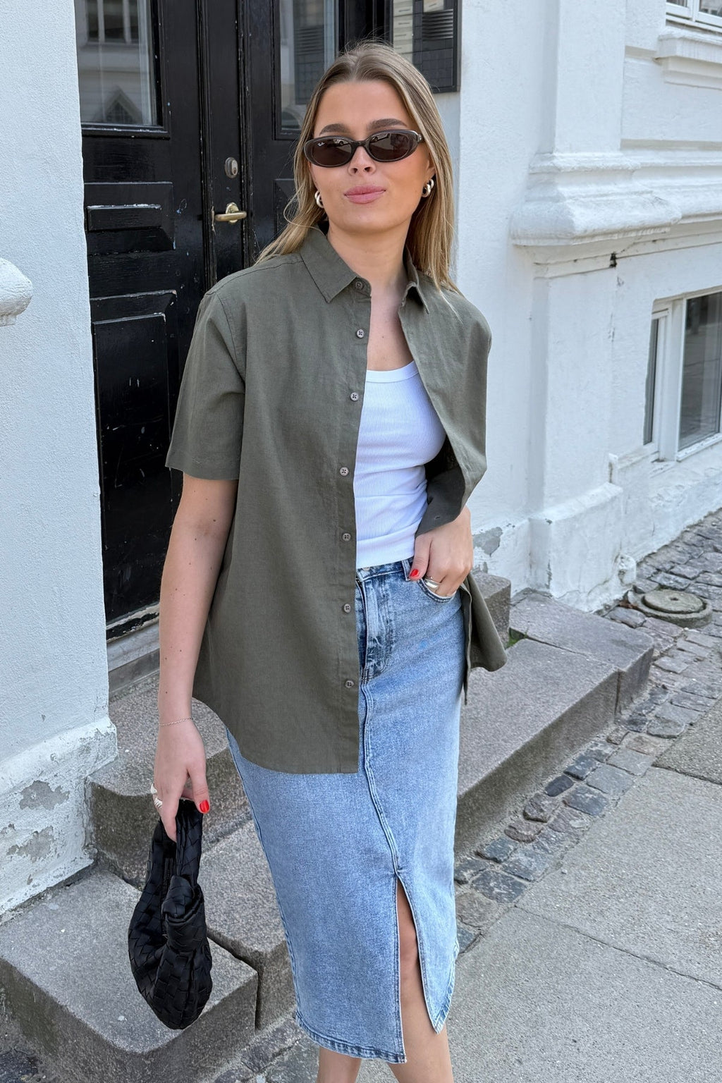 Camicia di lino manica corta - esercito