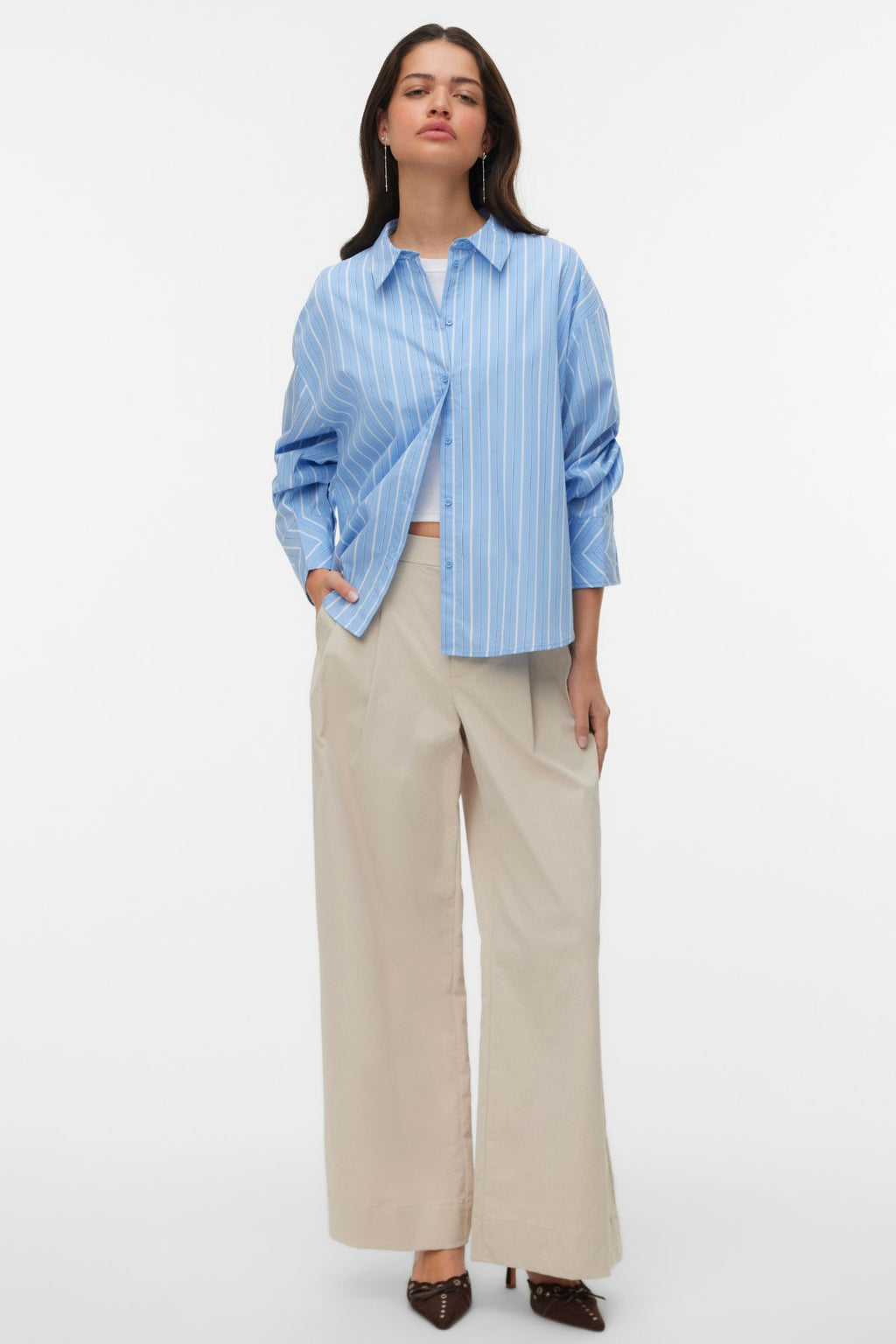 Pantaloni larghi increspati Meng MidWaist - Cemento