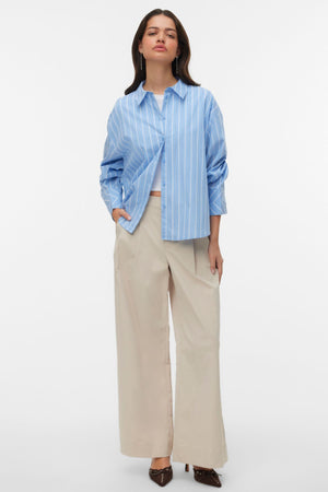 Pantaloni larghi increspati Meng MidWaist - Cemento