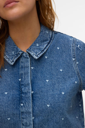 Camicia in denim 2/4 Dionne - Denim blu medio - Cuore