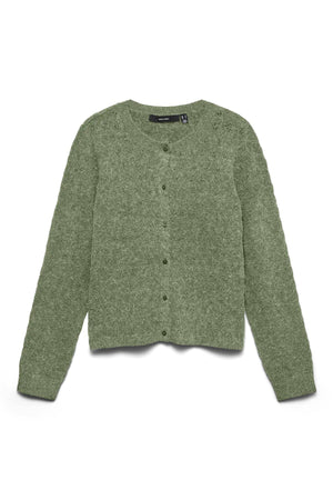 Doffy Stitch Maglia Cardigan a Maniche Lunghe con Scollo a O - Verde Olio Mélange
