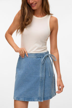 Gonna corta a portafoglio in denim Liza - Denim blu medio