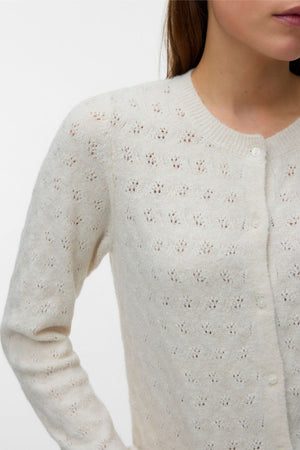 Doffy Stitch Cardigan Manica Lunga O-Collo - Birch Melange