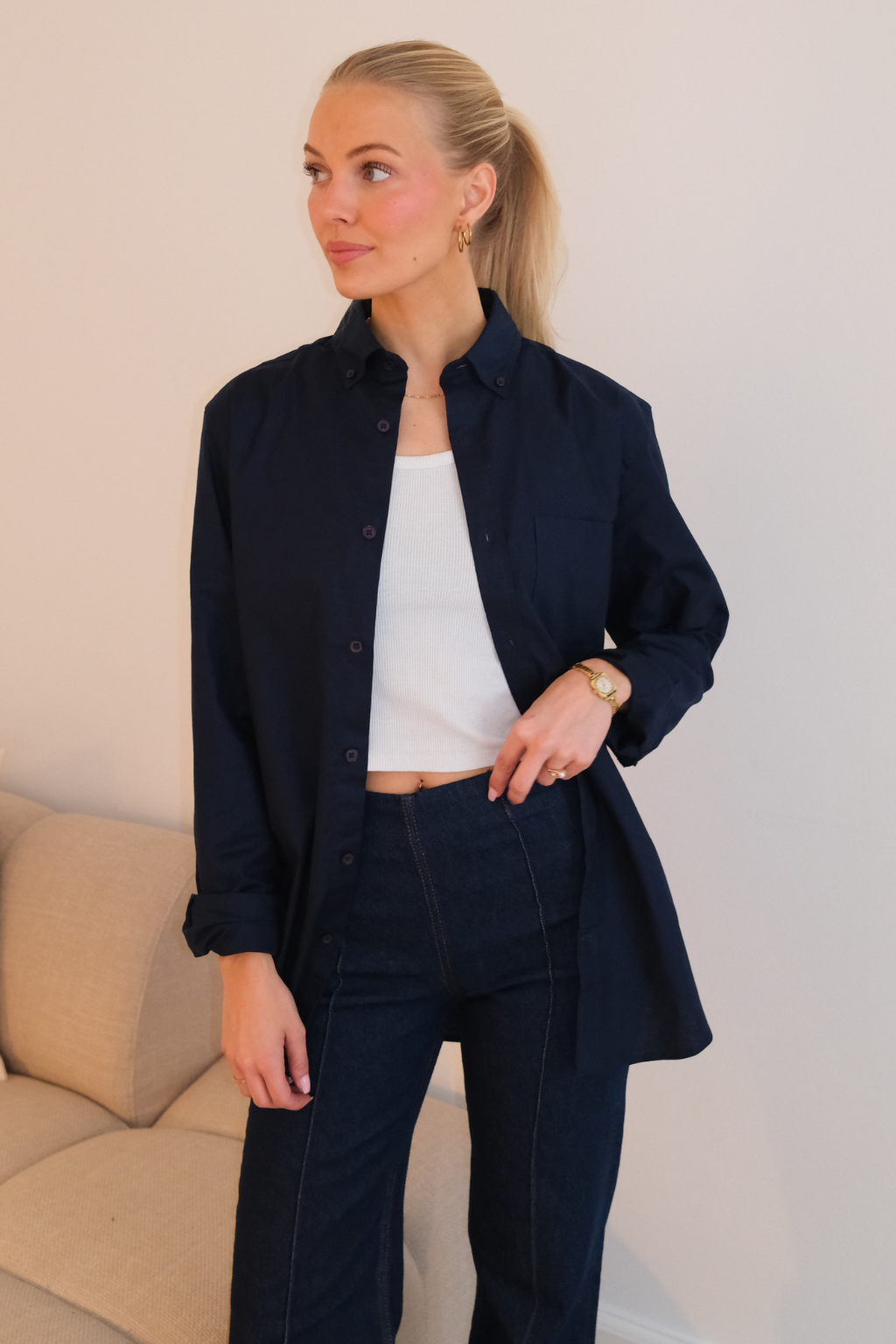 Camicia Oxford Boyfriend - Blu scuro