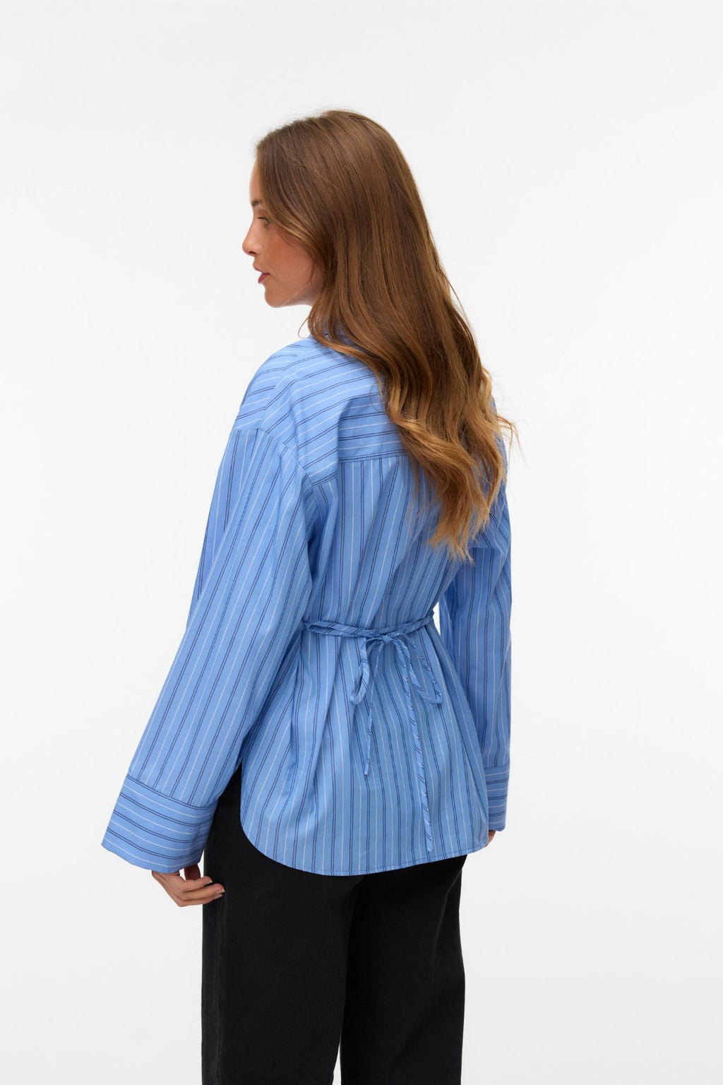 Camicia Gina Belt - Righe Provenza: Navy Peonia/Bianco neve