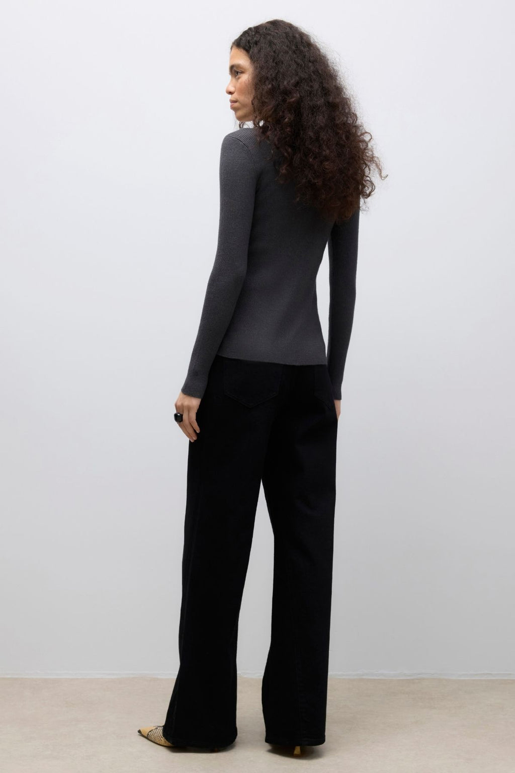 Ukino O -Neck Knit Cardigan - Melange grigio scuro