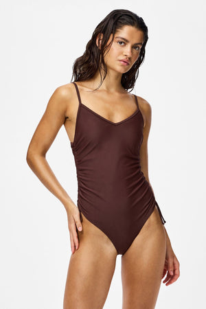 Baomi Ruching Swimsuit - Deep Mahogany