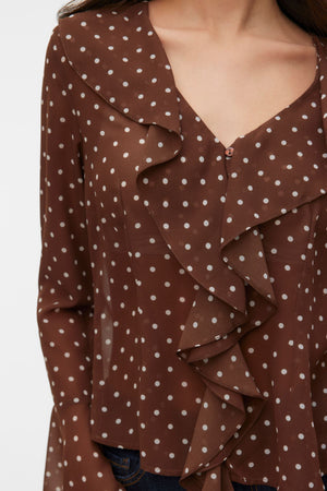 Willow Frill Top - Chocolate Martini:Snow white dot