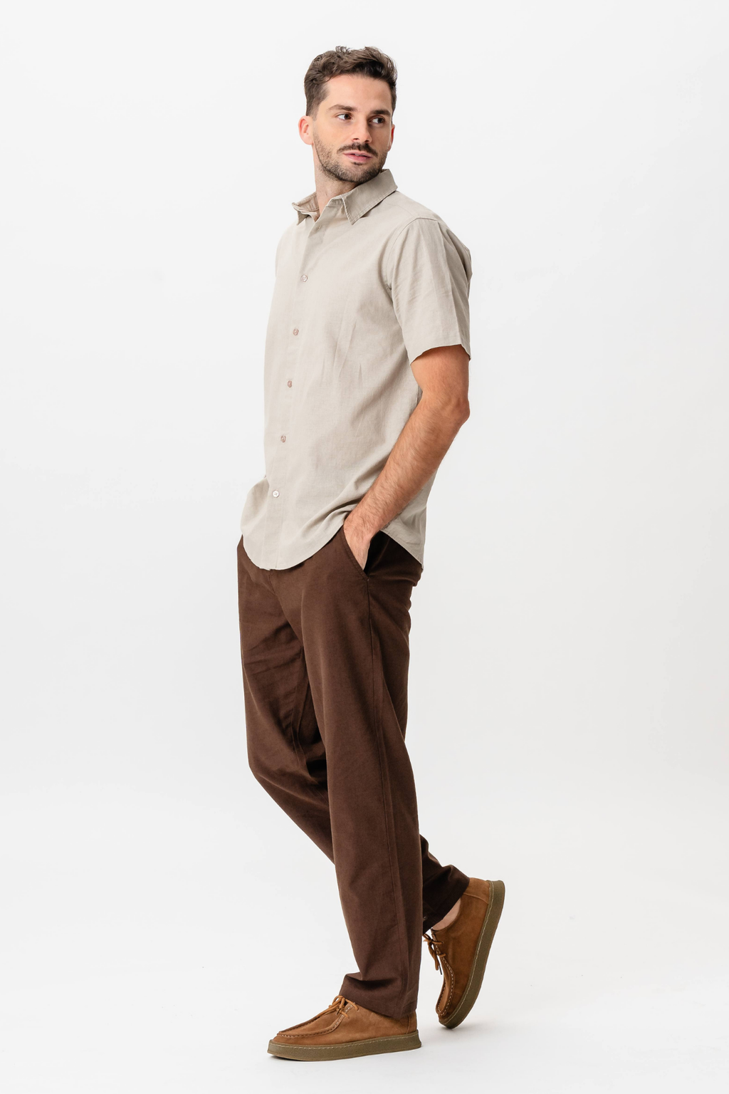 Camicia di lino manica corta - sabbia