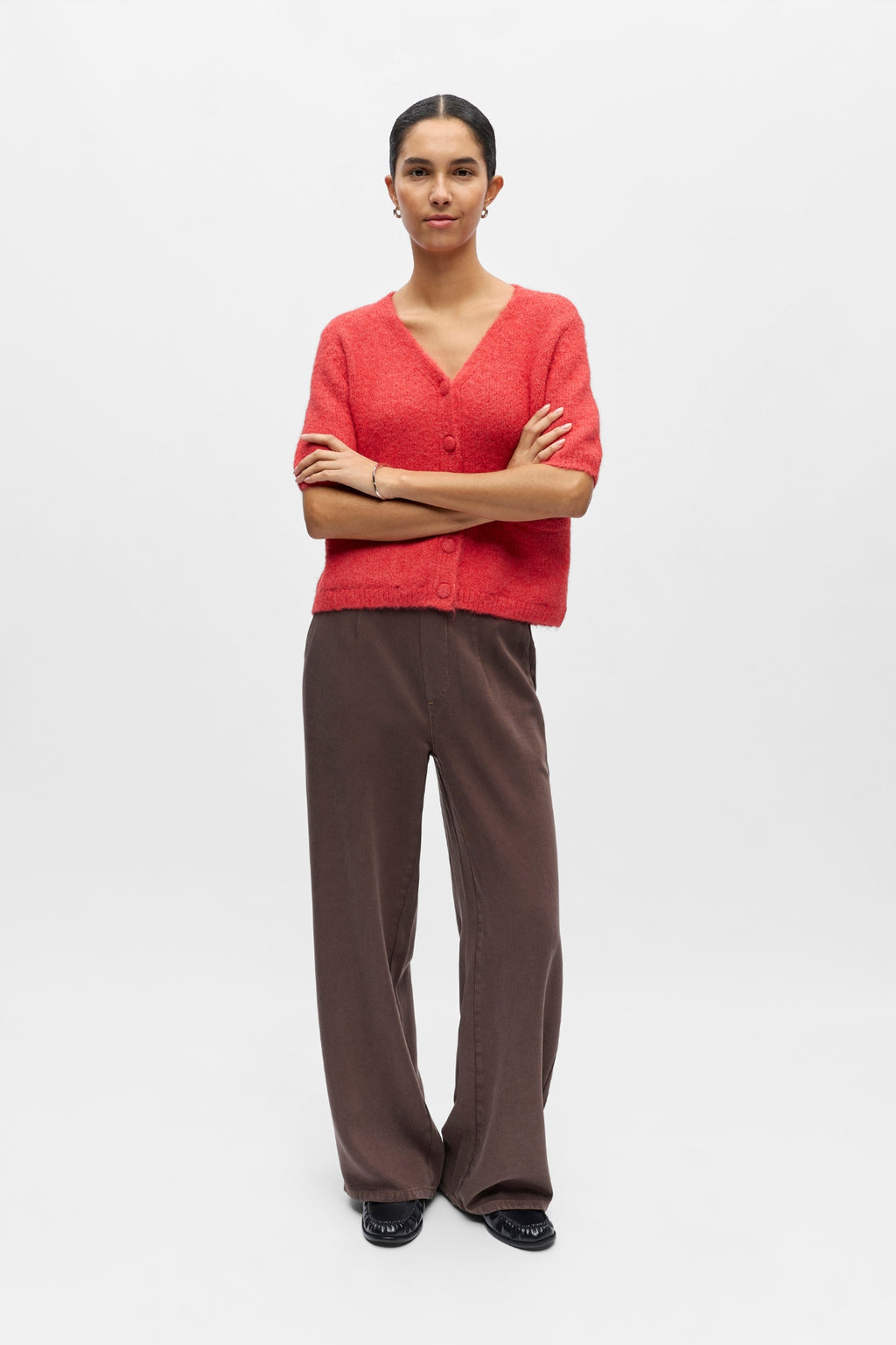 Cardigan in maglia con scollo a V Saggia - Poinsettia Melange