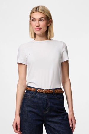 Avery in pelle intrecciata Slim Cintura - cognac