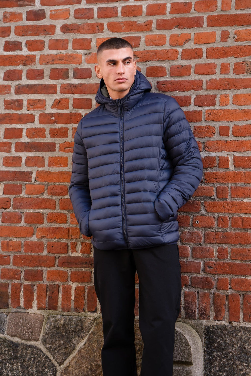 Hooded Light Puffer Jacket - Navy