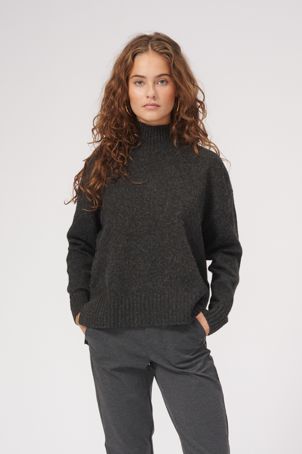 Jumper polo a maglia sovradimensionata - melange grigio scuro