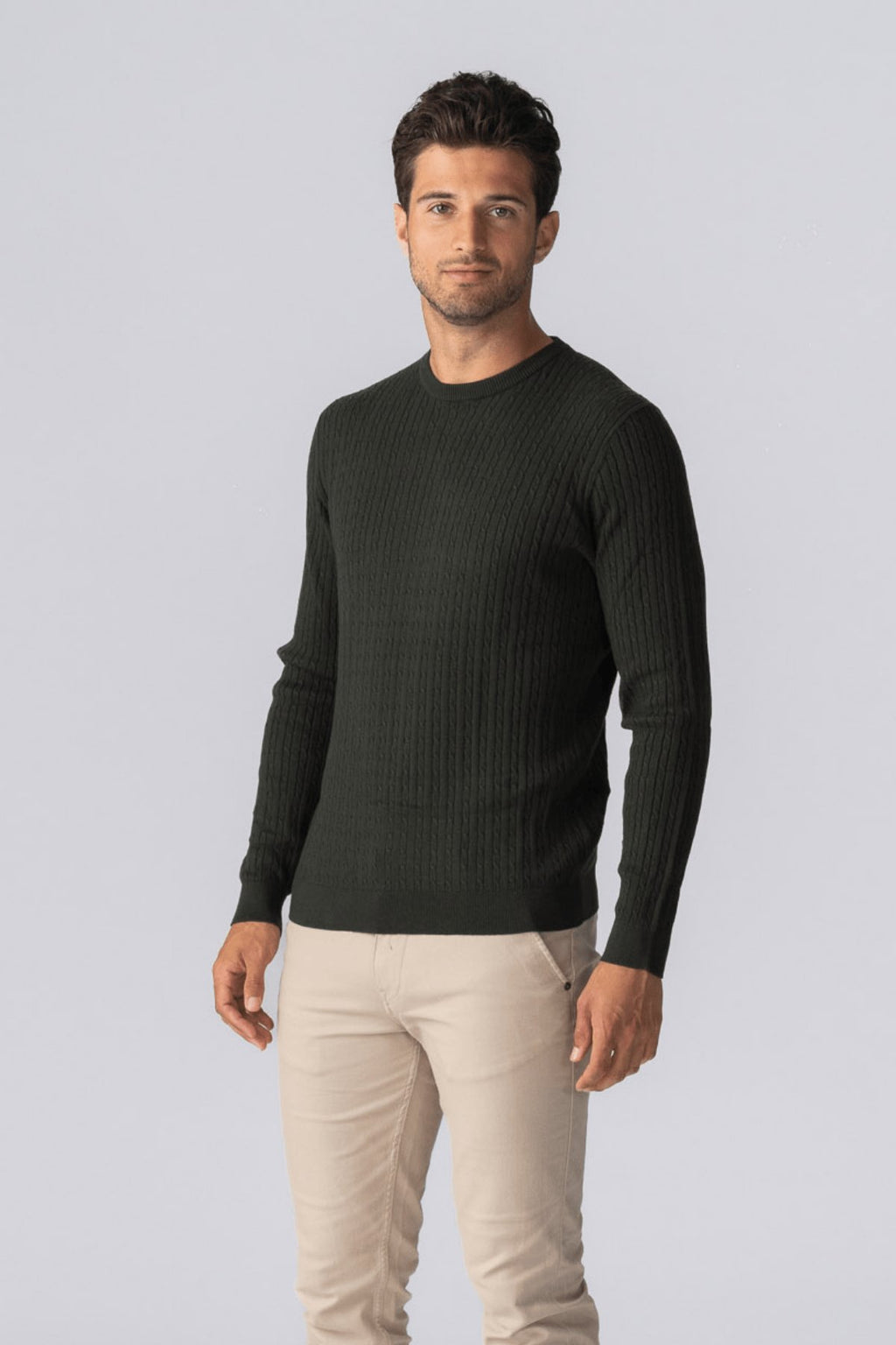 Pullover in maglia a cavi - Esercito