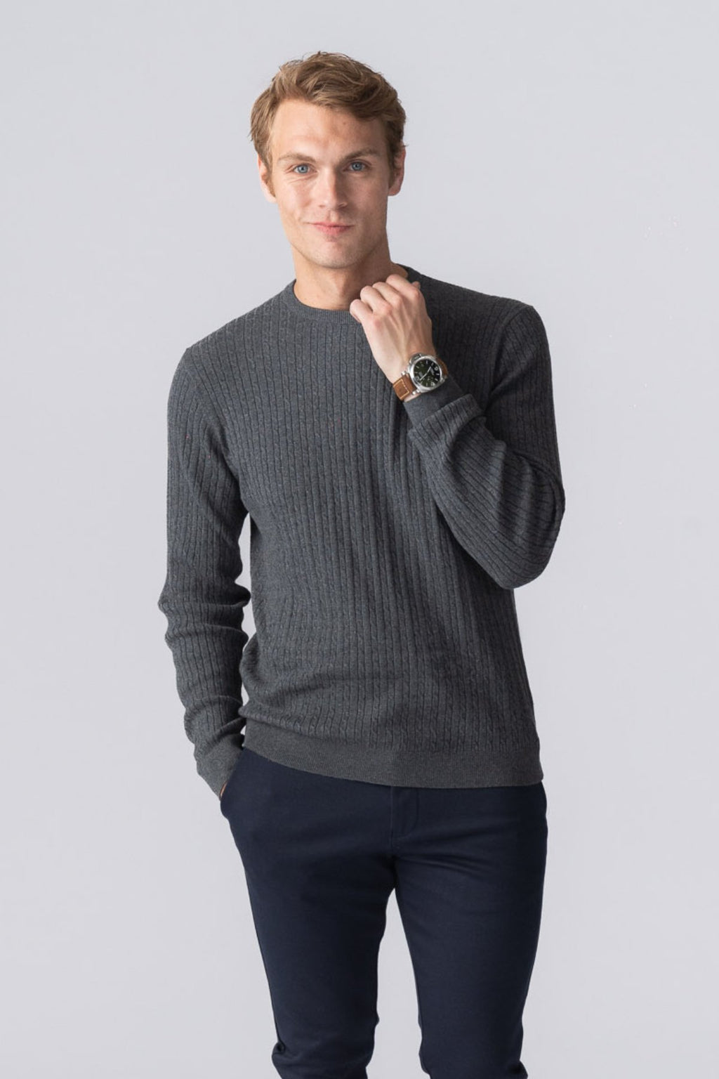 Pullover in maglia a cavi - Antracite Melange