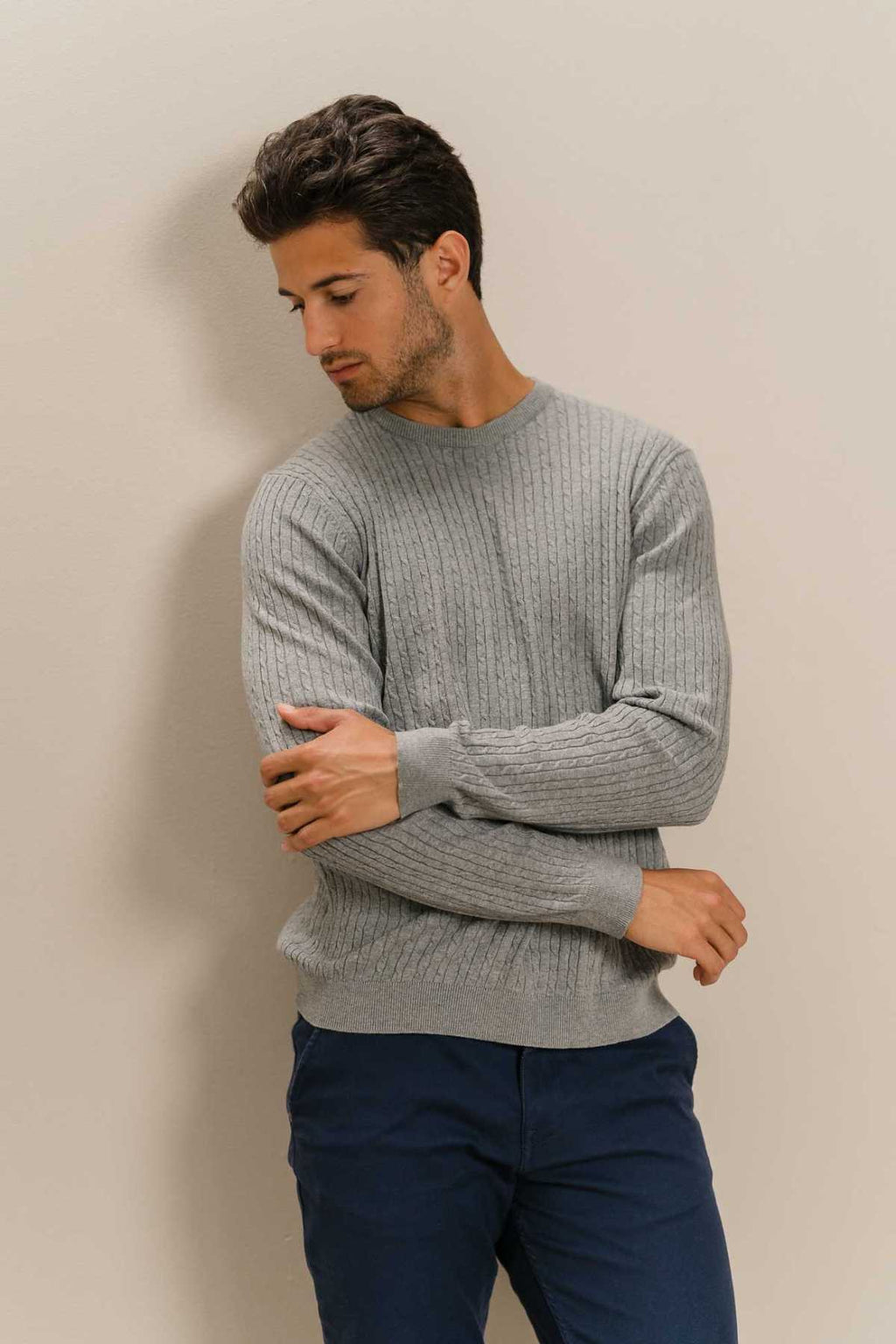 Pullover in maglia a cavi - Grigio Melange