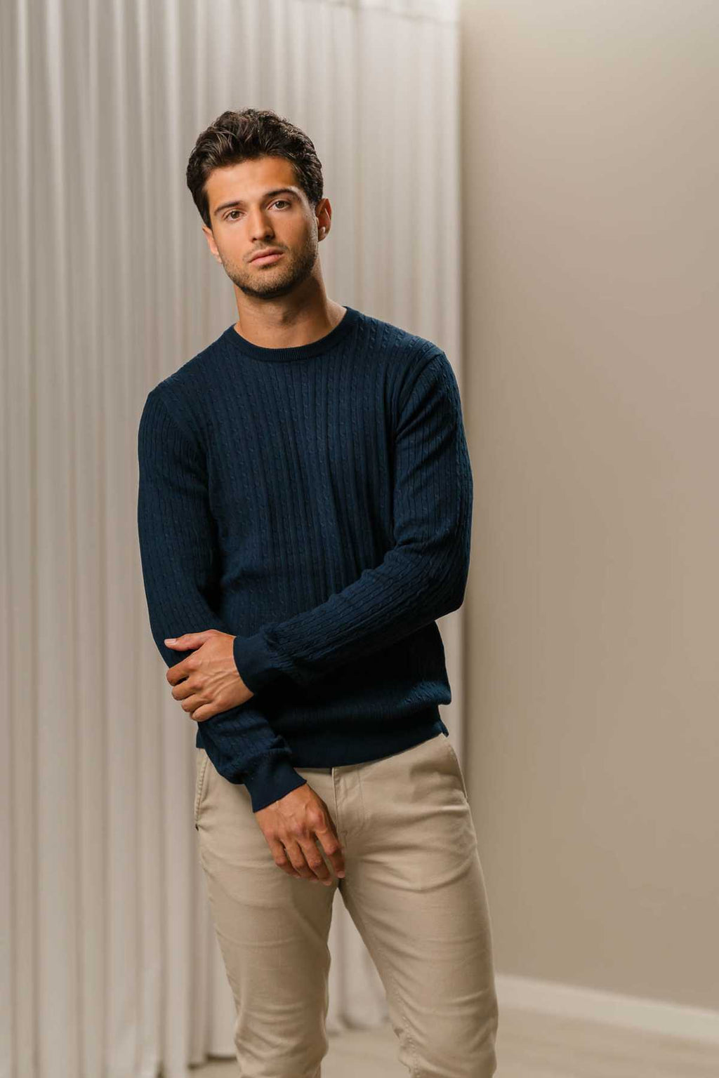 Pullover in maglia a cavi - Navy