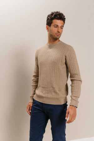 Pullover in maglia a cavi - Sabbia