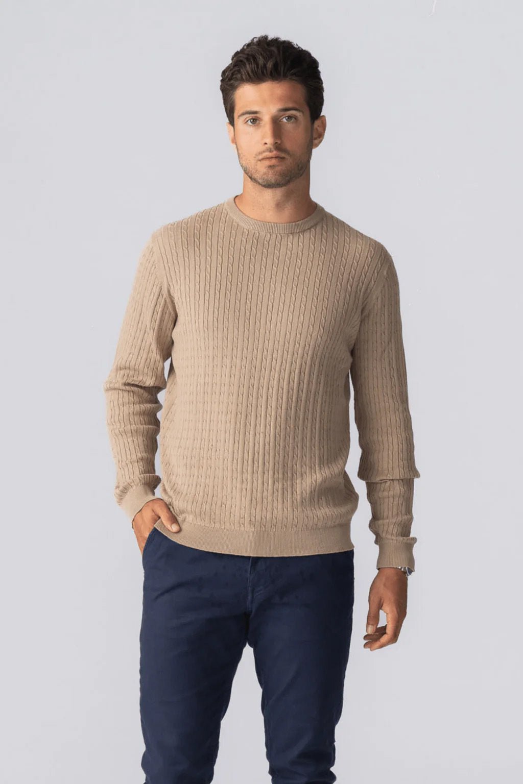 Pullover in maglia a cavi - Sabbia