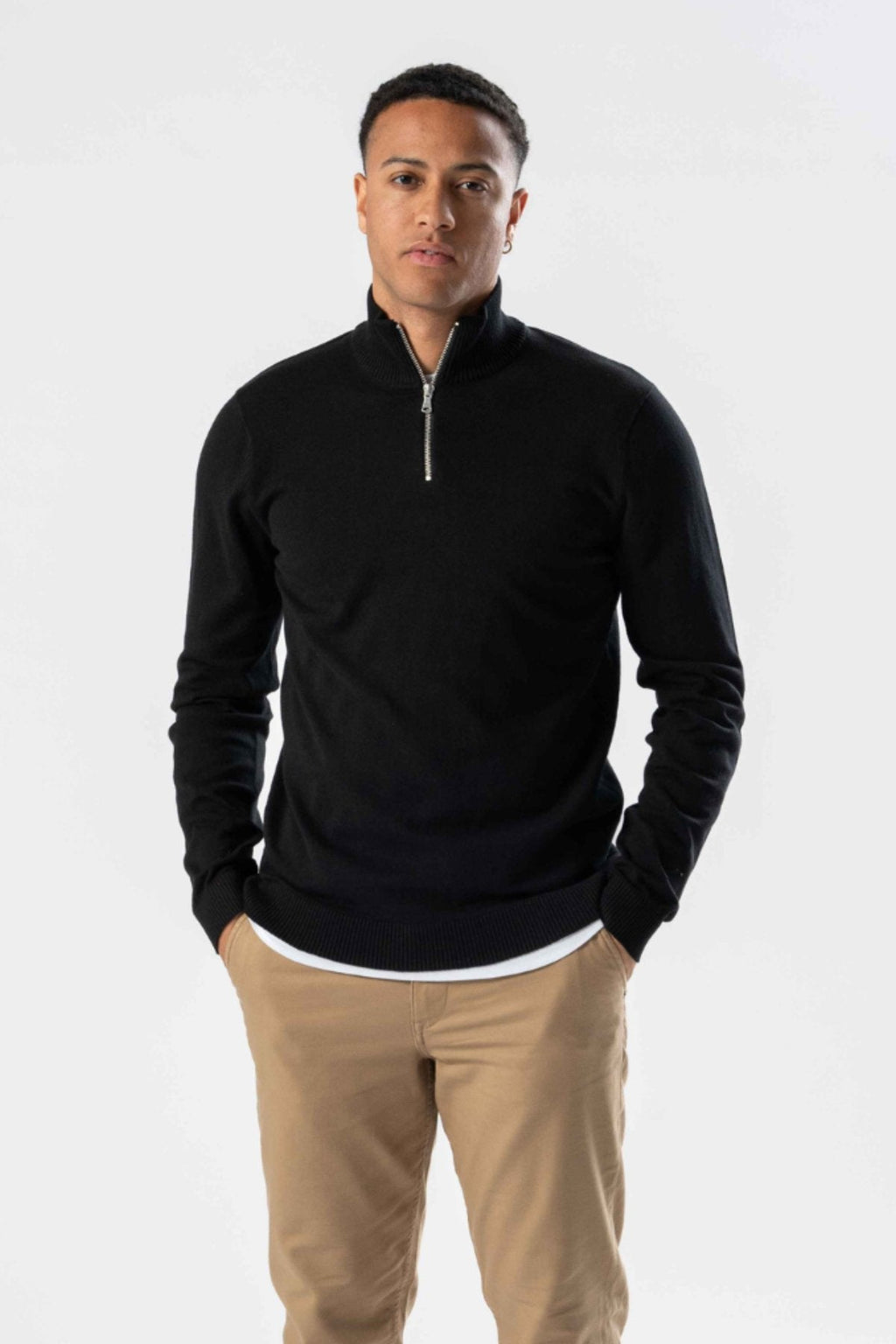 Pullover con mezza zip - Nero