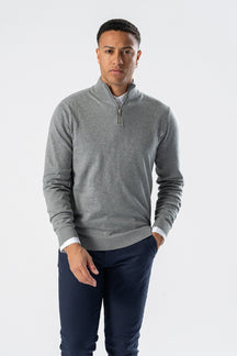 Pullover con mezza zip - Grigio Melange