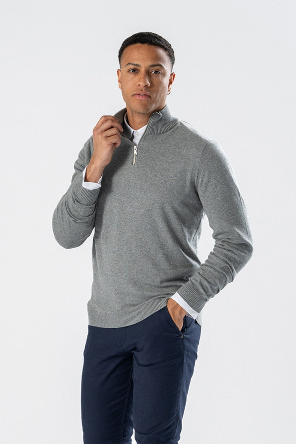 Pullover con mezza zip - Grigio Melange