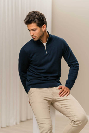 Pullover con mezza zip - Marina