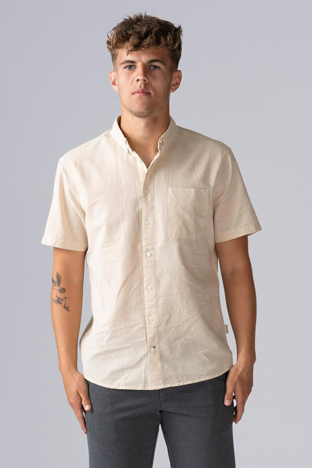 Short-sleeved Linen Shirt - Oyster Gray